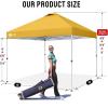imageCROWN SHADES 10x10 Pop Up Canopy  Beach Tent with One Push Setup  Easy Outdoor Sun Shade for Events Parties Camping  Gazebo with STONGo Cover Bag Silver Coated Top Cyan Blue StripesYellow