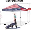 imageCROWN SHADES 10x10 Pop Up Canopy  Beach Tent with One Push Setup  Easy Outdoor Sun Shade for Events Parties Camping  Gazebo with STONGo Cover Bag Silver Coated Top Cyan Blue StripesAmerican Flag