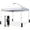 imageCROWN SHADES 10x10 Pop Up Canopy  Beach Tent with One Push Setup  Easy Outdoor Sun Shade for Events Parties Camping  Gazebo with STONGo Cover Bag Silver Coated Top Cyan Blue StripesGrid White