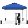 imageCROWN SHADES 10x10 Pop Up Canopy  Beach Tent with One Push Setup  Easy Outdoor Sun Shade for Events Parties Camping  Gazebo with STONGo Cover Bag Silver Coated Top Cyan Blue StripesBlue