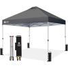 imageCROWN SHADES 10x10 Pop Up Canopy  Beach Tent with One Push Setup  Easy Outdoor Sun Shade for Events Parties Camping  Gazebo with STONGo Cover Bag Silver Coated Top Cyan Blue StripesGrid Grey
