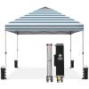 imageCROWN SHADES 10x10 Pop Up Canopy  Beach Tent with One Push Setup  Easy Outdoor Sun Shade for Events Parties Camping  Gazebo with STONGo Cover Bag Silver Coated Top Cyan Blue StripesCyan Blue Stripes
