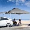 imageCROWN SHADES 10x10 Pop up Canopy Tent Patended Centerlock Instant Commercial Canopy with 150D Silver Coated Fabric Including 2 Extend Awnings 4 Ropes 8 Stakes 4 Weight Bags Navy BlueGray