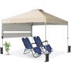imageCROWN SHADES 10x10 Pop up Canopy Tent Patended Centerlock Instant Commercial Canopy with 150D Silver Coated Fabric Including 2 Extend Awnings 4 Ropes 8 Stakes 4 Weight Bags Navy BlueKhaki