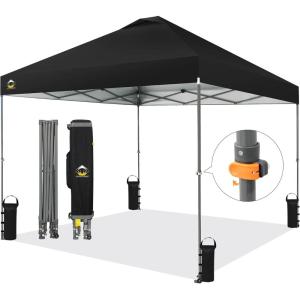 imageCROWN SHADES 10x10 Pop Up Canopy Tent  Patented Center Lock One Push Instant Outdoor Canopy Beach Tent with STONGo Bag 8 Stakes ampamp 4 Sand BagsGrid Grey10x10 Infinite Adjustment