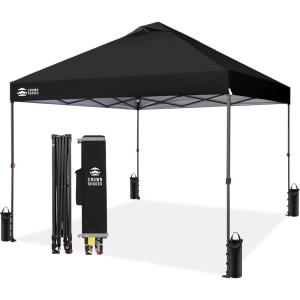 imageCROWN SHADES 10x10 Pop Up Canopy Tent  Patented Center Lock One Push Instant Outdoor Canopy Beach Tent with STONGo Bag 8 Stakes ampamp 4 Sand BagsGrid Grey10x10 Adjustable