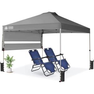 imageCROWN SHADES 10x10 Pop up Canopy Tent Patended Centerlock Instant Commercial Canopy with 150D Silver Coated Fabric Including 2 Extend Awnings 4 Ropes 8 Stakes 4 Weight Bags Navy BlueGray