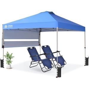imageCROWN SHADES 10x10 Pop up Canopy Tent Patended Centerlock Instant Commercial Canopy with 150D Silver Coated Fabric Including 2 Extend Awnings 4 Ropes 8 Stakes 4 Weight Bags Navy BlueBlue