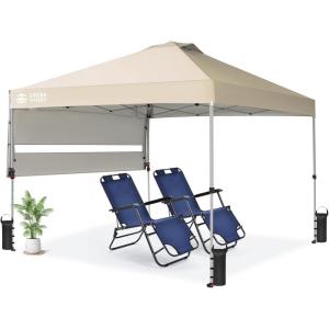 imageCROWN SHADES 10x10 Pop up Canopy Tent Patended Centerlock Instant Commercial Canopy with 150D Silver Coated Fabric Including 2 Extend Awnings 4 Ropes 8 Stakes 4 Weight Bags Navy BlueKhaki