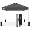 imageCROWN SHADES 10x10 Pop Up Canopy  Beach Tent with One Push Setup  Easy Outdoor Sun Shade for Events Parties Camping  Gazebo with STONGo Cover Bag Silver Coated Top Red StripsGrid Grey