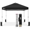 imageCROWN SHADES 10x10 Pop Up Canopy  Beach Tent with One Push Setup  Easy Outdoor Sun Shade for Events Parties Camping  Gazebo with STONGo Cover Bag Silver Coated Top Red StripsBlack