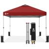 imageCROWN SHADES 10x10 Pop Up Canopy  Beach Tent with One Push Setup  Easy Outdoor Sun Shade for Events Parties Camping  Gazebo with STONGo Cover Bag Silver Coated Top Red StripsRed