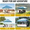 imageCROWN SHADES 10x10 Pop Up Canopy  Beach Tent with One Push Setup  Easy Outdoor Sun Shade for Events Parties Camping  Gazebo with STONGo Cover Bag Silver Coated Top Red StripsCyan Blue