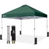 imageCROWN SHADES 10x10 Pop Up Canopy  Beach Tent with One Push Setup  Easy Outdoor Sun Shade for Events Parties Camping  Gazebo with STONGo Cover Bag Silver Coated Top Red StripsForest Green