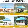 imageCROWN SHADES 10x10 Pop Up Canopy  Beach Tent with One Push Setup  Easy Outdoor Sun Shade for Events Parties Camping  Gazebo with STONGo Cover Bag Silver Coated Top Red StripsSky Blue Stripes