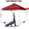 imageCROWN SHADES 10x10 Pop Up Canopy  Beach Tent with One Push Setup  Easy Outdoor Sun Shade for Events Parties Camping  Gazebo with STONGo Cover Bag Silver Coated Top Red StripsRed