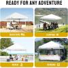 imageCROWN SHADES 10x10 Pop Up Canopy  Beach Tent with One Push Setup  Easy Outdoor Sun Shade for Events Parties Camping  Gazebo with STONGo Cover Bag Silver Coated Top Red StripsGrid White
