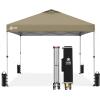 imageCROWN SHADES 10x10 Pop Up Canopy  Beach Tent with One Push Setup  Easy Outdoor Sun Shade for Events Parties Camping  Gazebo with STONGo Cover Bag Silver Coated Top Red StripsBeige