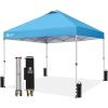 imageCROWN SHADES 10x10 Pop Up Canopy  Beach Tent with One Push Setup  Easy Outdoor Sun Shade for Events Parties Camping  Gazebo with STONGo Cover Bag Silver Coated Top Red StripsSky Blue