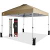 imageCROWN SHADES 10x10 Pop Up Canopy  Beach Tent with One Push Setup  Easy Outdoor Sun Shade for Events Parties Camping  Gazebo with STONGo Cover Bag Silver Coated Top Red StripsBeige