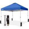 imageCROWN SHADES 10x10 Pop Up Canopy  Beach Tent with One Push Setup  Easy Outdoor Sun Shade for Events Parties Camping  Gazebo with STONGo Cover Bag Silver Coated Top Red StripsBlue