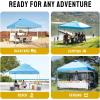 imageCROWN SHADES 10x10 Pop Up Canopy  Beach Tent with One Push Setup  Easy Outdoor Sun Shade for Events Parties Camping  Gazebo with STONGo Cover Bag Silver Coated Top Red StripsSky Blue