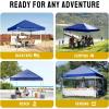 imageCROWN SHADES 10x10 Pop Up Canopy  Beach Tent with One Push Setup  Easy Outdoor Sun Shade for Events Parties Camping  Gazebo with STONGo Cover Bag Silver Coated Top Red StripsNavy Blue