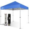 imageCROWN SHADES 10x10 Pop Up Canopy  Beach Tent with One Push Setup  Easy Outdoor Sun Shade for Events Parties Camping  Gazebo with STONGo Cover Bag Silver Coated Top Red StripsBlue