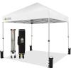 imageCROWN SHADES 10x10 Pop Up Canopy  Beach Tent with One Push Setup  Easy Outdoor Sun Shade for Events Parties Camping  Gazebo with STONGo Cover Bag Silver Coated Top Red StripsGrid White