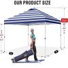 imageCROWN SHADES 10x10 Pop Up Canopy  Beach Tent with One Push Setup  Easy Outdoor Sun Shade Shelter for Events Parties  Gazebo with STONGo Cover Bag Silver Coated TopLight GrayNavy Blue Stripes