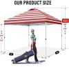 imageCROWN SHADES 10x10 Pop Up Canopy  Beach Tent with One Push Setup  Easy Outdoor Sun Shade Shelter for Events Parties  Gazebo with STONGo Cover Bag Silver Coated TopLight GrayRed Stripes