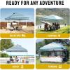 imageCROWN SHADES 10x10 Pop Up Canopy  Beach Tent with One Push Setup  Easy Outdoor Sun Shade Shelter for Events Parties  Gazebo with STONGo Cover Bag Silver Coated TopLight GrayCyan Blue Stripes