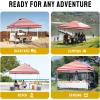 imageCROWN SHADES 10x10 Pop Up Canopy  Beach Tent with One Push Setup  Easy Outdoor Sun Shade Shelter for Events Parties  Gazebo with STONGo Cover Bag Silver Coated TopLight GrayRed Stripes