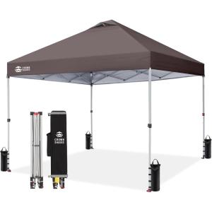 imageCROWN SHADES 10x10 Pop Up Canopy  Beach Tent with One Push Setup  Easy Outdoor Sun Shade Shelter for Events Parties  Gazebo with STONGo Cover Bag Silver Coated TopLight GrayCoffee