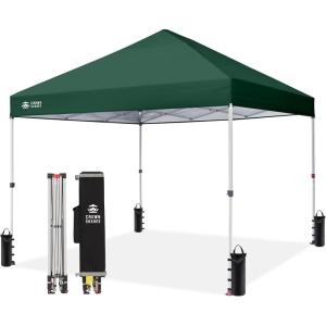 imageCROWN SHADES 10x10 Pop Up Canopy  Beach Tent with One Push Setup  Easy Outdoor Sun Shade Shelter for Events Parties  Gazebo with STONGo Cover Bag Silver Coated TopLight GrayForest Green