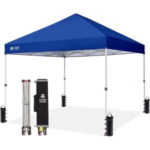 imageCROWN SHADES 10x10 Pop Up Canopy  Beach Tent with One Push Setup  Easy Outdoor Sun Shade Shelter for Events Parties  Gazebo with STONGo Cover Bag Silver Coated TopLight GrayNavy Blue