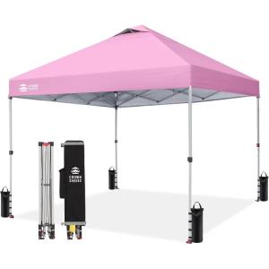 imageCROWN SHADES 10x10 Pop Up Canopy  Beach Tent with One Push Setup  Easy Outdoor Sun Shade Shelter for Events Parties  Gazebo with STONGo Cover Bag Silver Coated TopLight GrayPink