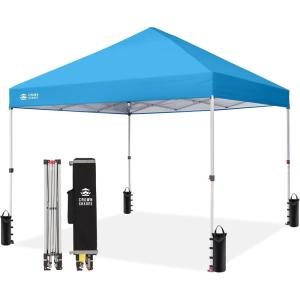 imageCROWN SHADES 10x10 Pop Up Canopy  Beach Tent with One Push Setup  Easy Outdoor Sun Shade Shelter for Events Parties  Gazebo with STONGo Cover Bag Silver Coated TopLight GraySky Blue