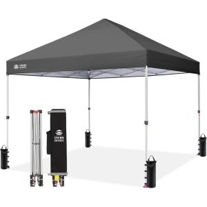 imageCROWN SHADES 10x10 Pop Up Canopy  Beach Tent with One Push Setup  Easy Outdoor Sun Shade Shelter for Events Parties  Gazebo with STONGo Cover Bag Silver Coated TopLight GrayGrid Grey
