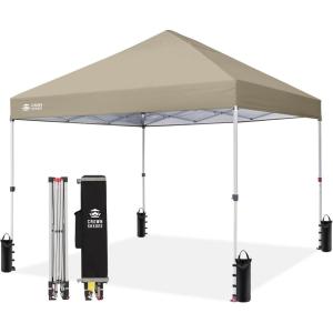 imageCROWN SHADES 10x10 Pop Up Canopy  Beach Tent with One Push Setup  Easy Outdoor Sun Shade Shelter for Events Parties  Gazebo with STONGo Cover Bag Silver Coated TopLight GrayBeige