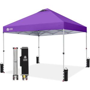 imageCROWN SHADES 10x10 Pop Up Canopy  Beach Tent with One Push Setup  Easy Outdoor Sun Shade Shelter for Events Parties  Gazebo with STONGo Cover Bag Silver Coated TopLight GrayPurple