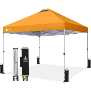 imageCROWN SHADES 10x10 Pop Up Canopy  Beach Tent with One Push Setup  Easy Outdoor Sun Shade Shelter for Events Parties  Gazebo with STONGo Cover Bag Silver Coated TopLight GrayOrange